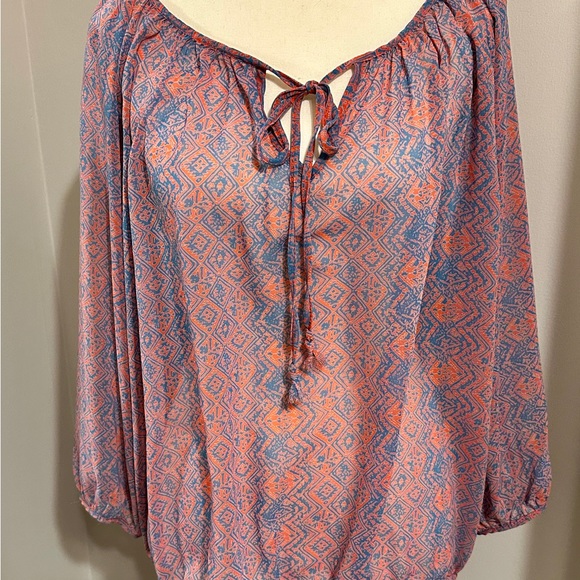 Olivia Moon Tops - EUC Olivia Moon Orange & Blue Sheer Boho Blouse from Nordstroms. SZ: M 🧡💙